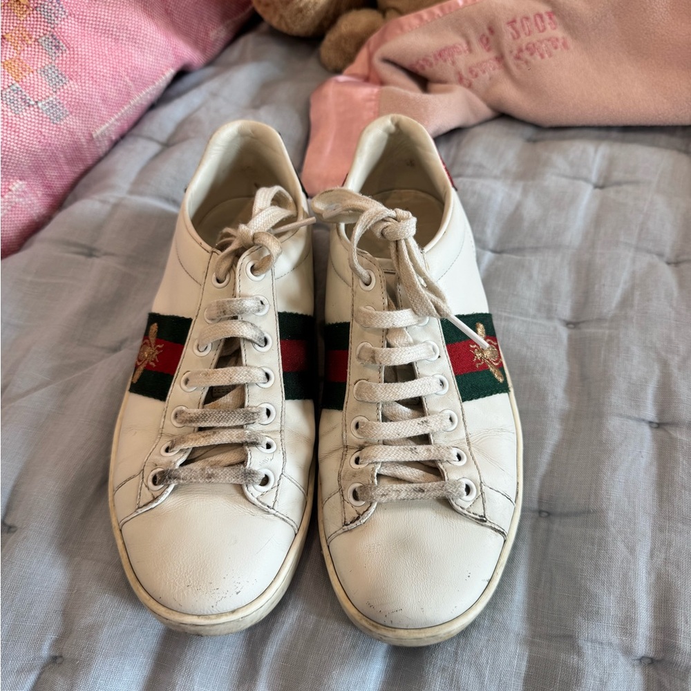 Gucci Ace Sneakers with Bee and Green and Red Accents